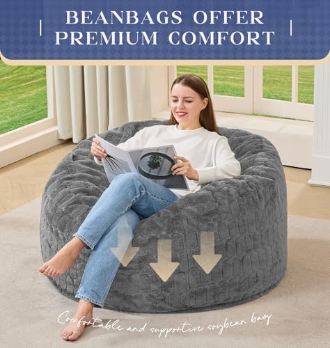 Hobestluk Large Bean Bag Chairs 3FT Big Adults BeanBag Chairs Plush Cover | M...