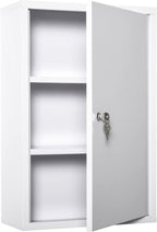 kleankin Steel Wall Mount Medicine Cabinet 3 Tier Emergency Box for Bathroom Kitchen, Lockable with 2 Keys, White
