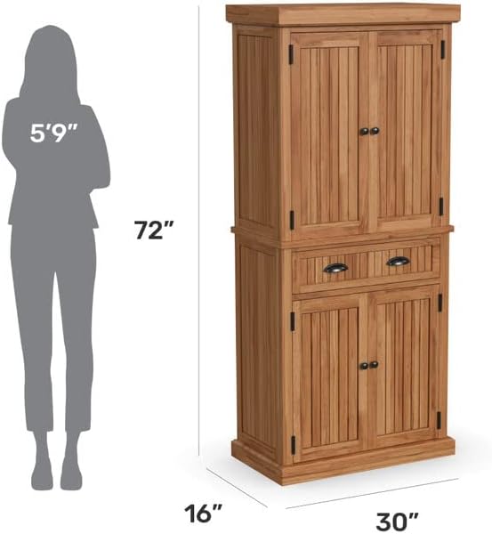 Homestyles Nantucket Natural Wood Pantry with Four Doors