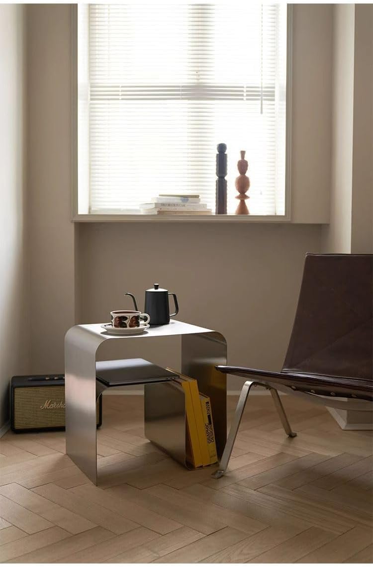 Modern Stainless Steel Side Table – Seamless Integrated Design, Sturdy and St...