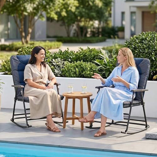 Outsunny Oversized Folding Rocking Camping Chair Set of 2 Padded Navy Blue | ...