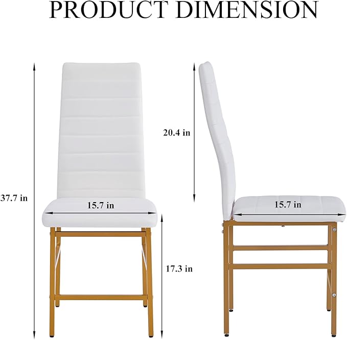 PU Dining Chairs Set of 4, Modern Kitchen & Dining Room Chairs Faux Leather Upholstered Dinner Chairs with Metal Legs for Small Space (Gold, Crossbar)