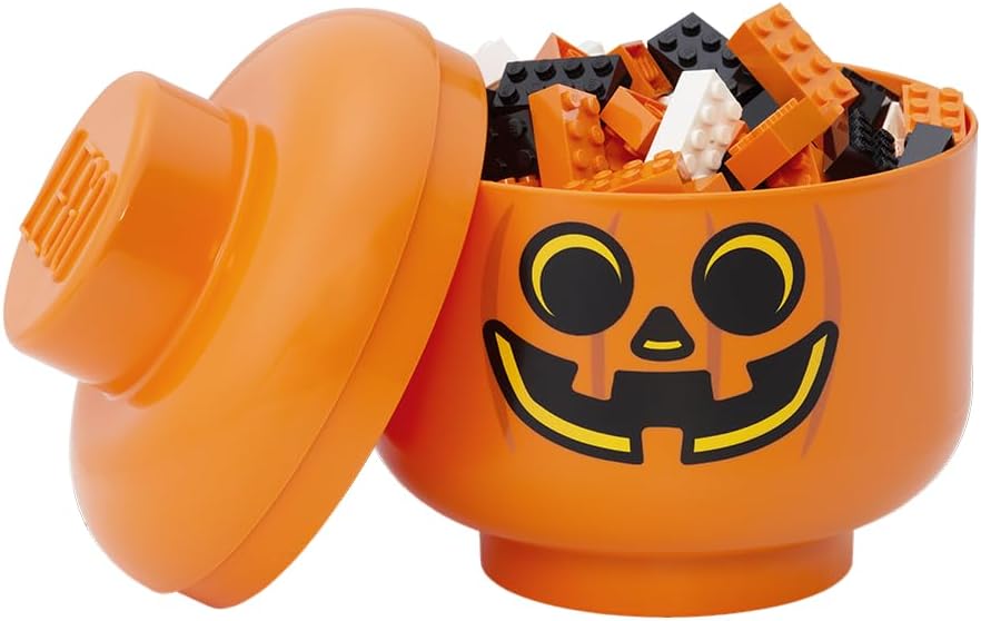 Room Copenhagen, LEGO Storage Heads Stackable Storage Container - Buildable Organizational Bins for Kid’s Toys and Accessories - 6.30 x 6.30 x 7.28in - Small, Pumpkin, Holds 250 Bricks