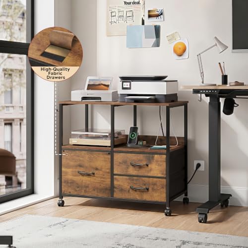 DEVAISE 3 Drawer Mobile File Cabinet with Storage Shelf, Charging Station | R...