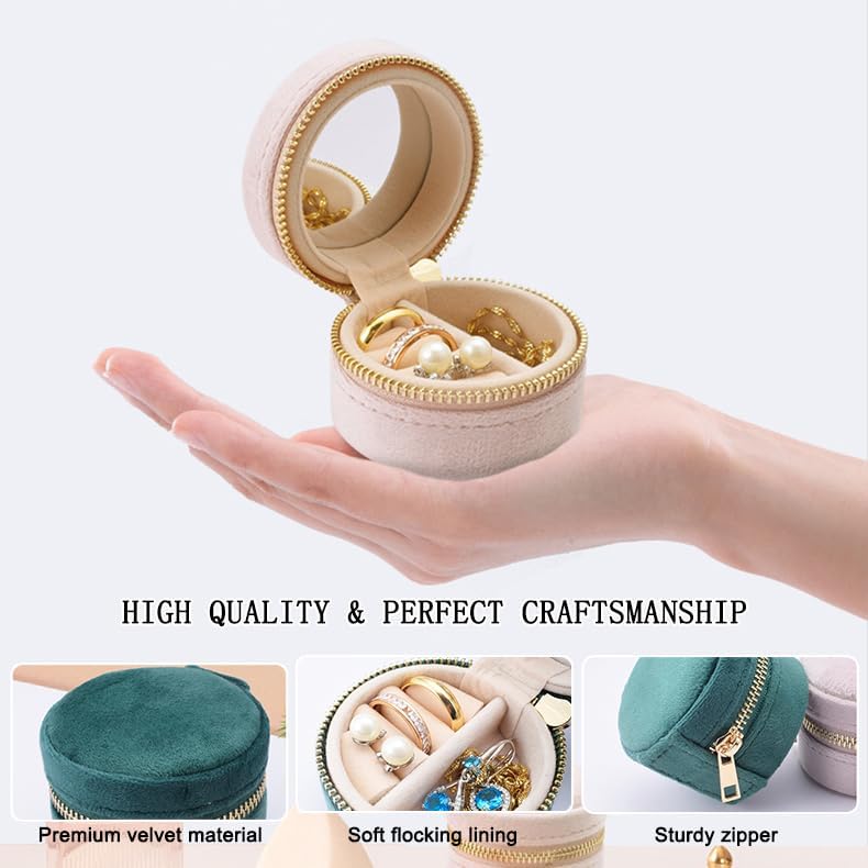 Travel Ring Box with Mirror, Velvet Lined Jewelry Organizer for Women - Mini Portable Case for Engagement, Wedding Band, Earrings,Necklaces | Bridesmaid Proposal Gift (Pink)