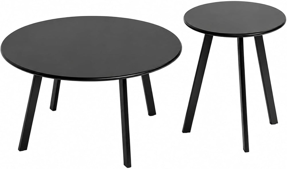 2-Piece Round Nesting Coffee & Side Table Set, Black Metal | Space-Saving...