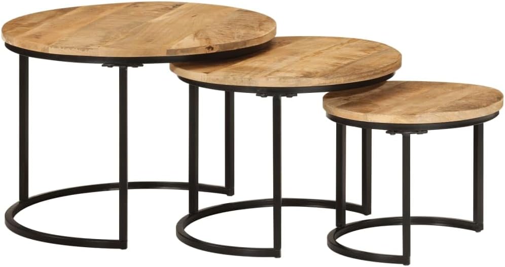 Nesting Tables 3 pcs Solid Mango Wood | Space-Saving Design, Sturdy Tabletop,...