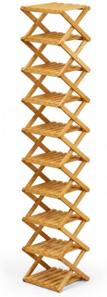 8/9/10-Tier Folding Shoe Rack| Bamboo Wooden Shoe Organizer| Entryway Bedroom Shoe Shelf| Ventilated & Space-Saving