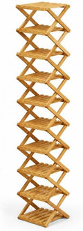 8/9/10-Tier Folding Shoe Rack| Bamboo Wooden Shoe Organizer| Entryway Bedroom Shoe Shelf| Ventilated & Space-Saving
