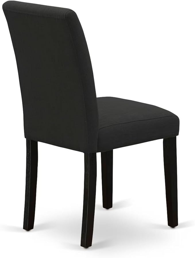 East West Furniture V697AB624-7 7 Piece Modern Dining Table Set Consist of a Rectangle Wooden Table with V-Legs and 6 Black Color Linen Fabric Upholstered Chairs, 40x72 Inch, Multi-Color