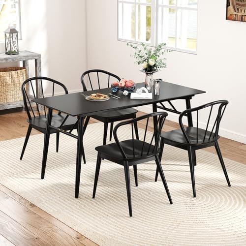 GIANTEX Wooden Dining Chairs Set of 2, Black Windsor Kitchen Chair w/High Spi...