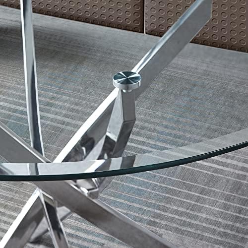 SSLine Modern 3-Piece Round Glass Dining Table Set for 2, 36" Circle Din...