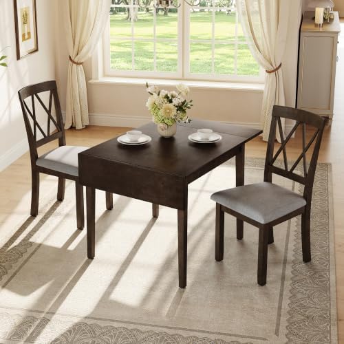 P PURLOVE 3 Piece Kitchen Dining Set, Wood Dining Table Set, Espresso