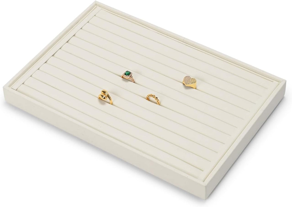 Jewelry Ring Display Tray Beige Microfiber Ring Earrings Display Organizer Tray