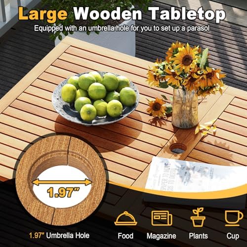 Tangkula 4 Piece Acacia Wood Outdoor Dining Set with 2 Stackable Armchairs