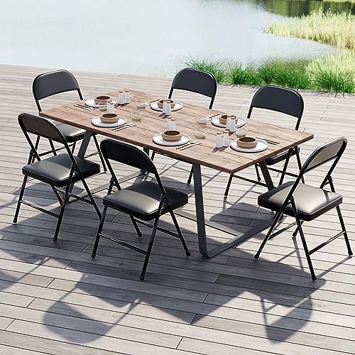 Nazhura 8 Pack Folding Chairs with Padded Vinyl Cushion Chairs with Comfortable Cushion and Durable Steel Frame for Home and Office, for Indoor and Outdoor Events Black 8PACK