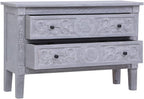 Mid-Century Modern Sideboard with Grey Wash Finish Solid Mahogany Wood Two Drawers for Dining Room Living Room Office Storage