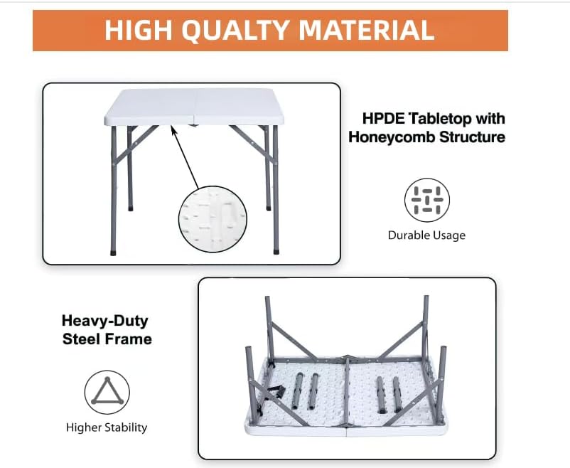 34" Square Folding Table Fold-in-Half Utility Dining Portable Table Heav...