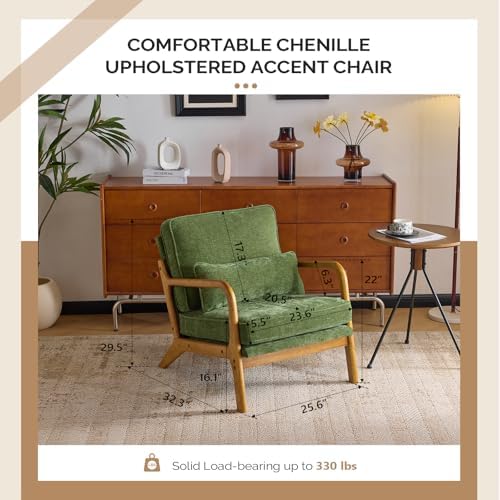 VINGLI Chenille Mid-Century Modern Accent Chair, Cute Reading Arm Chair with ...