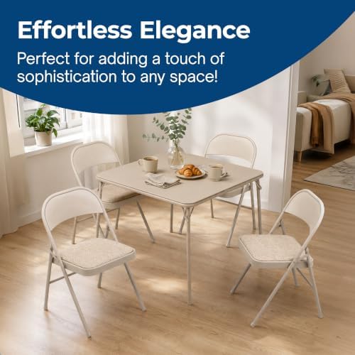 MECO Sudden Comfort 5 Piece Folding Card Table and Chair Furniture Set, Tan