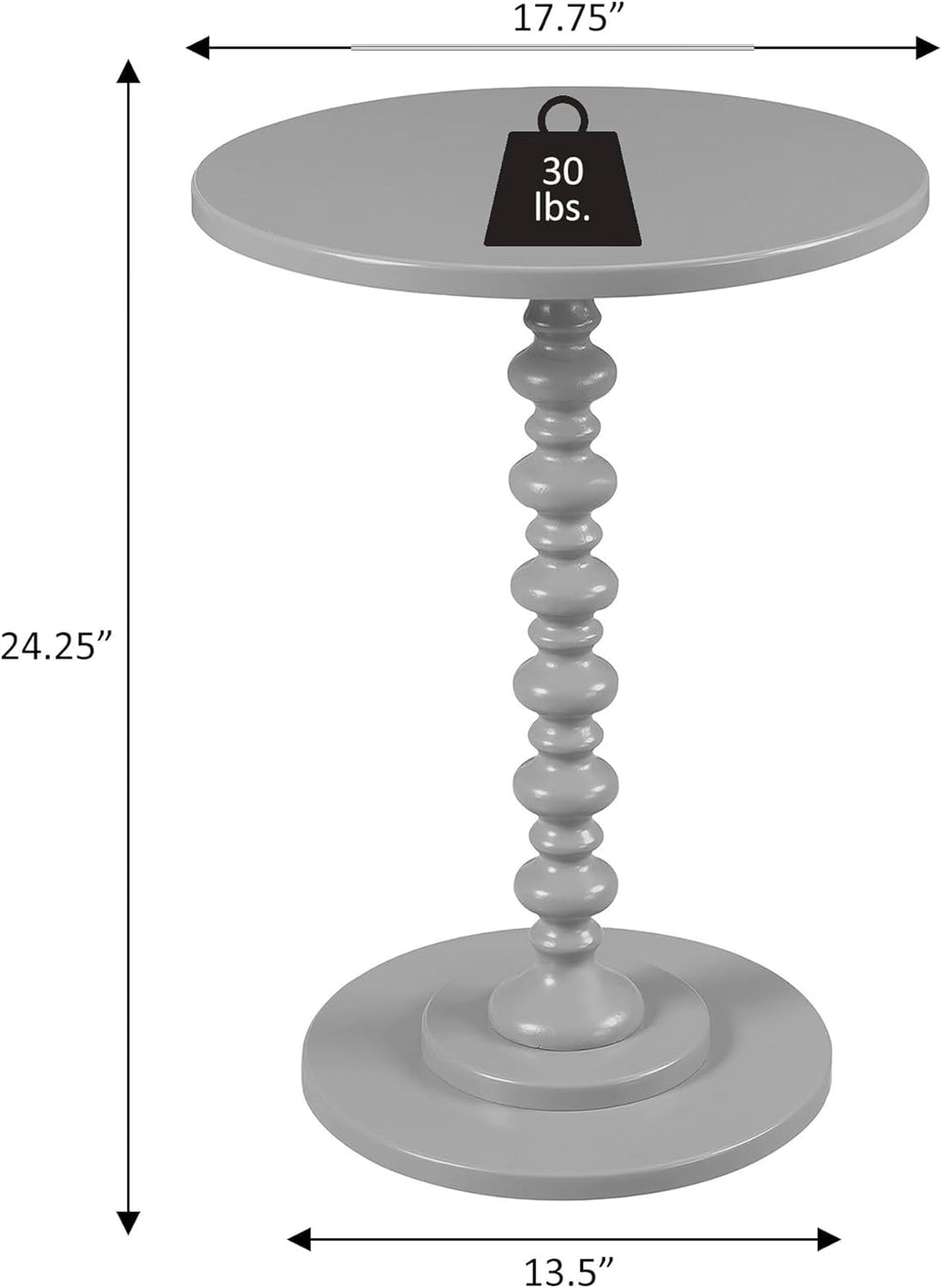 Pemberly Row Modern Spindle End Table, 24 in H x 17.75 in W, MDF and Solid Pi...