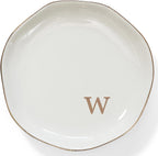 HOME SMILE Initials Ring Dish Jewery Tray with Personalized W-Monogrammed Engagement Wedding Gifts for Friends,Sister,Birthday Christmas Gifts for Women,Ceramic White
