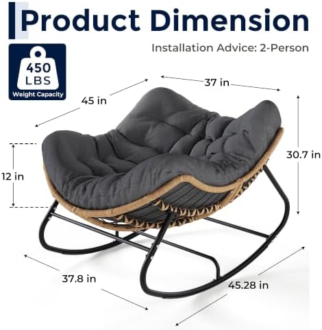 SWITTE Papasan Rocking Chair, Outdoor Wicker Egg Rocker with Cushion, Grey | ...