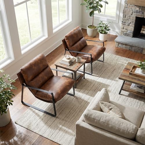 LukeAlon Set of 2 Modern PU Leather Accent Armchair, Retro Brown | Pu Leather...