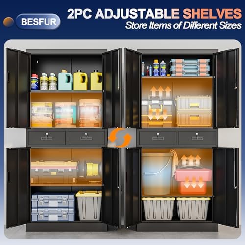 BESFUR Metal Storage Cabinet with 2 Drawers 4 Doors and 2 Adjustable Shelves ...