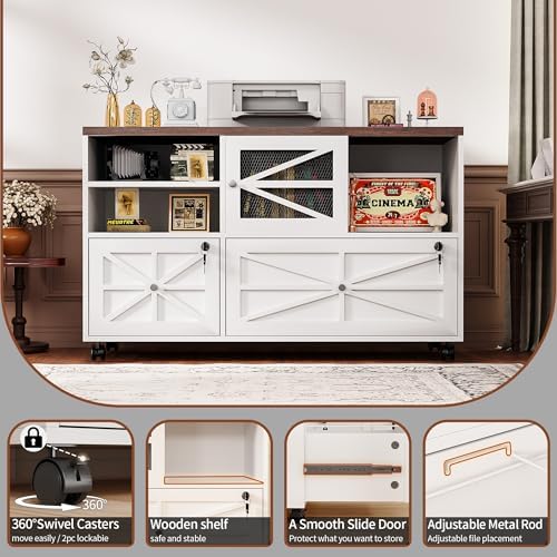 2 Drawer Farmhouse File Cabinet with Lock, Mobile Lateral Filing Cabinet for ...
