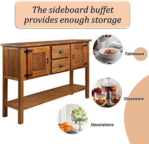 LKTART Solid Wood Sideboard Buffet Cabinet with Storage Drawers and Shelf
