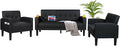 AILEEKISS 3 Piece Living Room Sofa Set Loveseat Sofas Sets with 2 USB,Cup Holders,Side Pocket, Modern Leather 3 Pcs Sectional Couches Set for Apartment, Office, Bedroom (Black, 2-Seat+1-Seat+1-Seat)