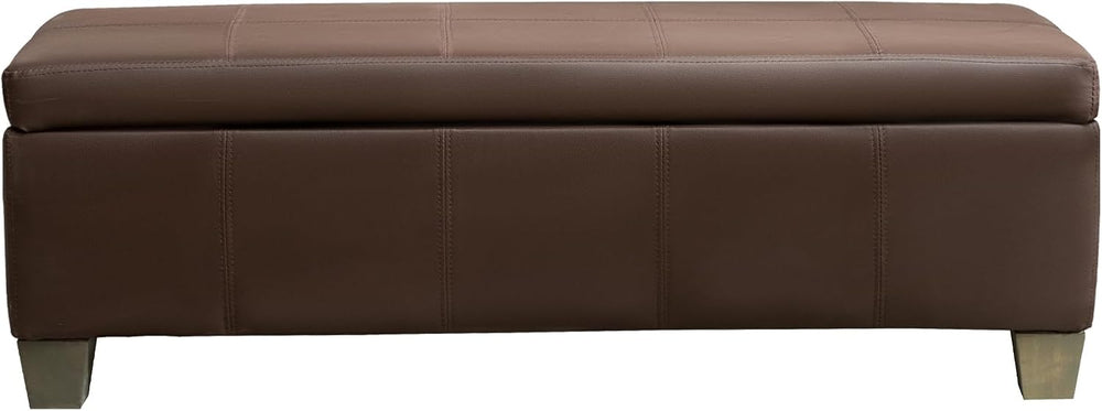 51 Inch Storage Ottoman, Storage Bench with Safety Hinge, Upholstered Synthet...