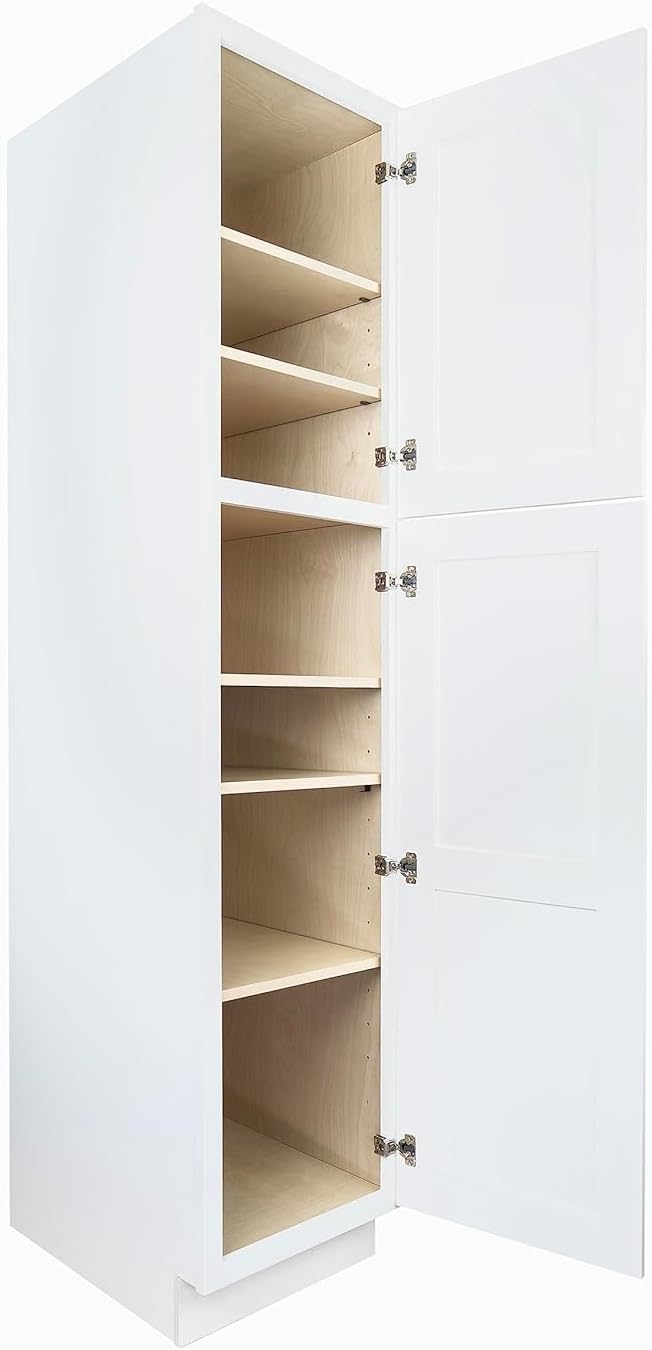 Hollywood Fabiani Design Pantry Wall Kitchen Cabinet - 18 in. W x 24 in. D x 84 in. H, Shaker White - Solid Wood Frame, 1/2-Inch Cabinet-Grade Plywood, Soft-Close Doors, Ready to Assemble