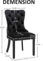 KCC Velvet Dining Chairs Set of 2, Upholstered High-end Tufted Dining Room Chair with Nailhead Back Ring Pull Trim Solid Wood Legs, Nikki Collection Modern Style for Kitchen, Black