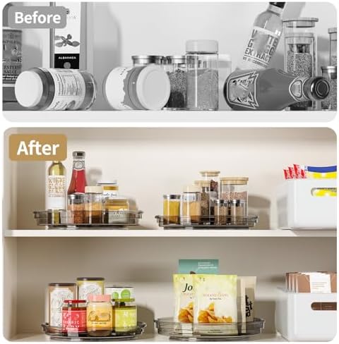 LAMU 3 Pack Lazy Susan Organizer Turntable for Cabinet, Condiment Organizer for Kitchen Pantry Organizers and Storage, Table Top, Fridge, Countertop, Spice Organization, 12'' 10.6'' 9.25'', Grey