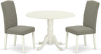 East West Furniture DLEN3-LWH-06 3 Piece Modern Dining Table Set Contains a Round Wooden Table with Dropleaf and 2 Dark Shitake Linen Fabric Parson Dining Chairs, 42x42 Inch, Linen White