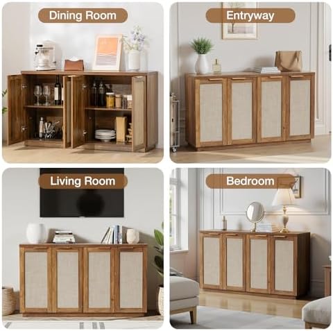 HOMMPA Sideboard Buffet Cabinet with Storage 55'' Boho Sideboard-Brown