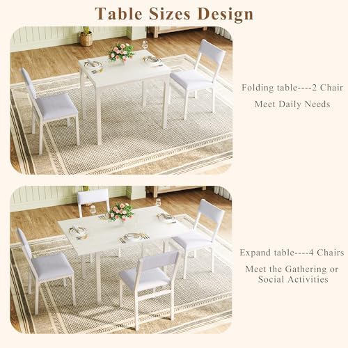 HUAHUU Dining Table Set for 4, Extendable Kitchen Table Cushion Chairs Set of...