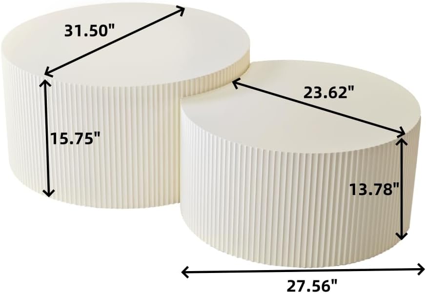Brilluxa Nesting Coffee Table Set of 2, Vertical Stripe Design, Beige | Two-P...