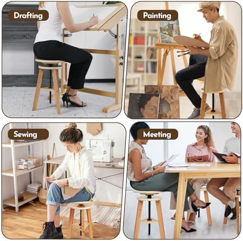 conda Adjustable Height Wooden Drafting Stool 20" to 25", Beech Woo...