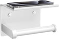 Tindbea Toilet Paper Holder with Phone Shelf, Adhesive or Screw Wall Mount Toilet Tissue Roll Holder, Rustproof & Multifunctional Stainless Steel Bathroom Storage Dispenser (White)