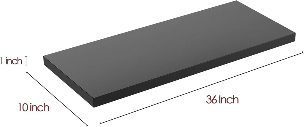 Wall Shelf Set of 3, Black Floating Shelves 36 in W x 10 in D x 1 in H, Wooden Floating Wall Shelf with Invisible Brackets for Living Room/Bedroom/Bathroom/Kitchen Storage and Decor