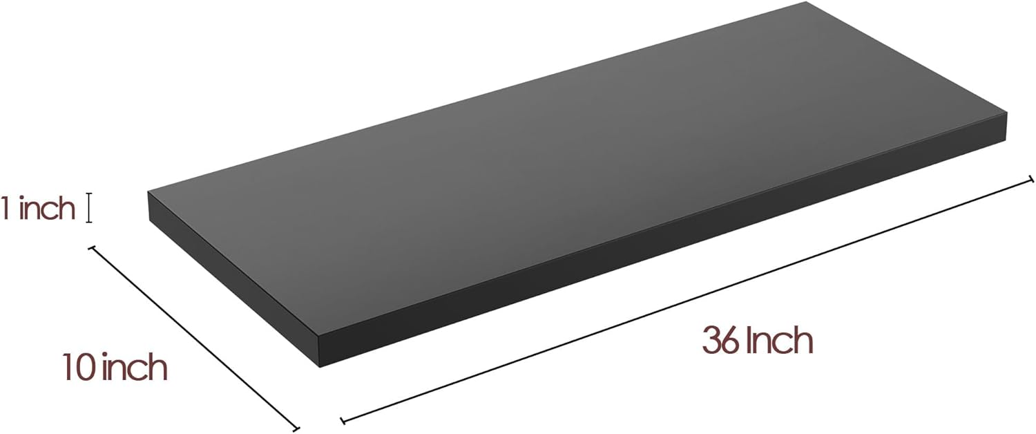 Wall Shelf Set of 3, Black Floating Shelves 36 in W x 10 in D x 1 in H, Wooden Floating Wall Shelf with Invisible Brackets for Living Room/Bedroom/Bathroom/Kitchen Storage and Decor