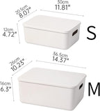 Plastic Storage Baskets With Lid Organizing Container Lidded Knit Storage Organizer Bins for Shelves Drawers Desktop Closet Playroom Classroom Office (M+2S, Light grey)