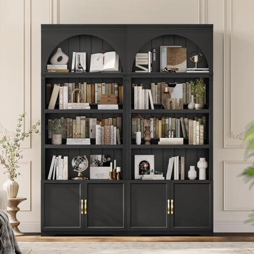 81.2"Tall Arched Cabinet,Bookcase with storage,Mid-Century Modern 6-Tier...