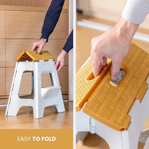 Vigar Compact Folding Step Stool, 16 in 2 Step, Gray Bamboo Print