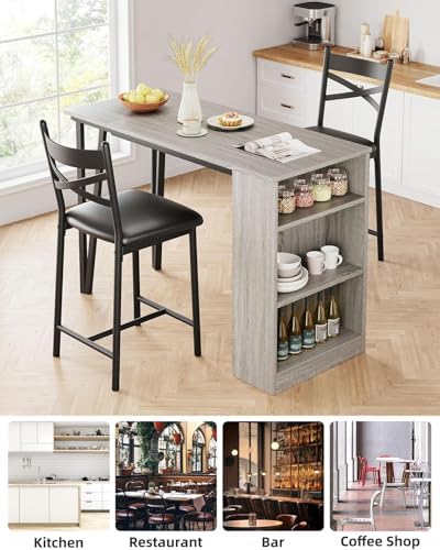 GarveeHome Extendable Bar Table Set for 2, Bar Table and Chairs Set, Gray