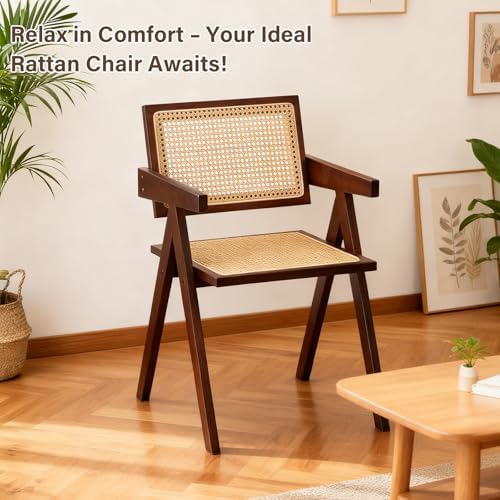 Furlide Rattan Dining Chairs Set of 2, Bamboo Armchairs in Walnut