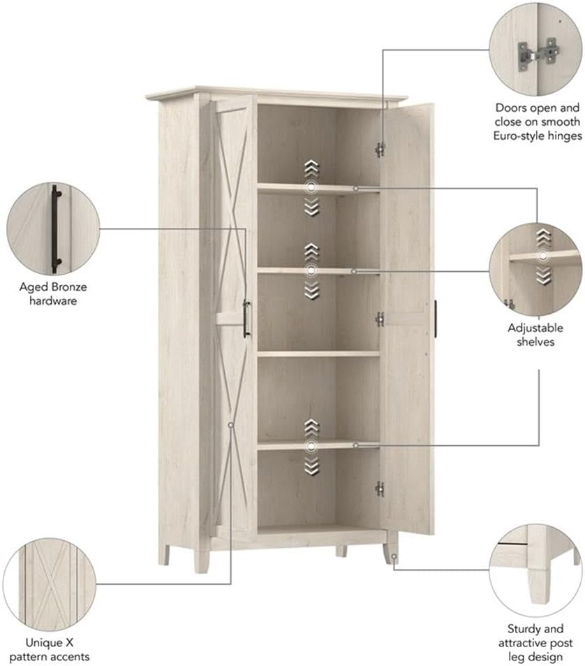 MAKLAINE Tall Engineered Wood Kitchen Pantry Cabinet with Doors, Linen White Oak Finish, Adjustable Shelves, Freestanding Storage Cupboard, Farmhouse Style for Kitchen or Dining Room